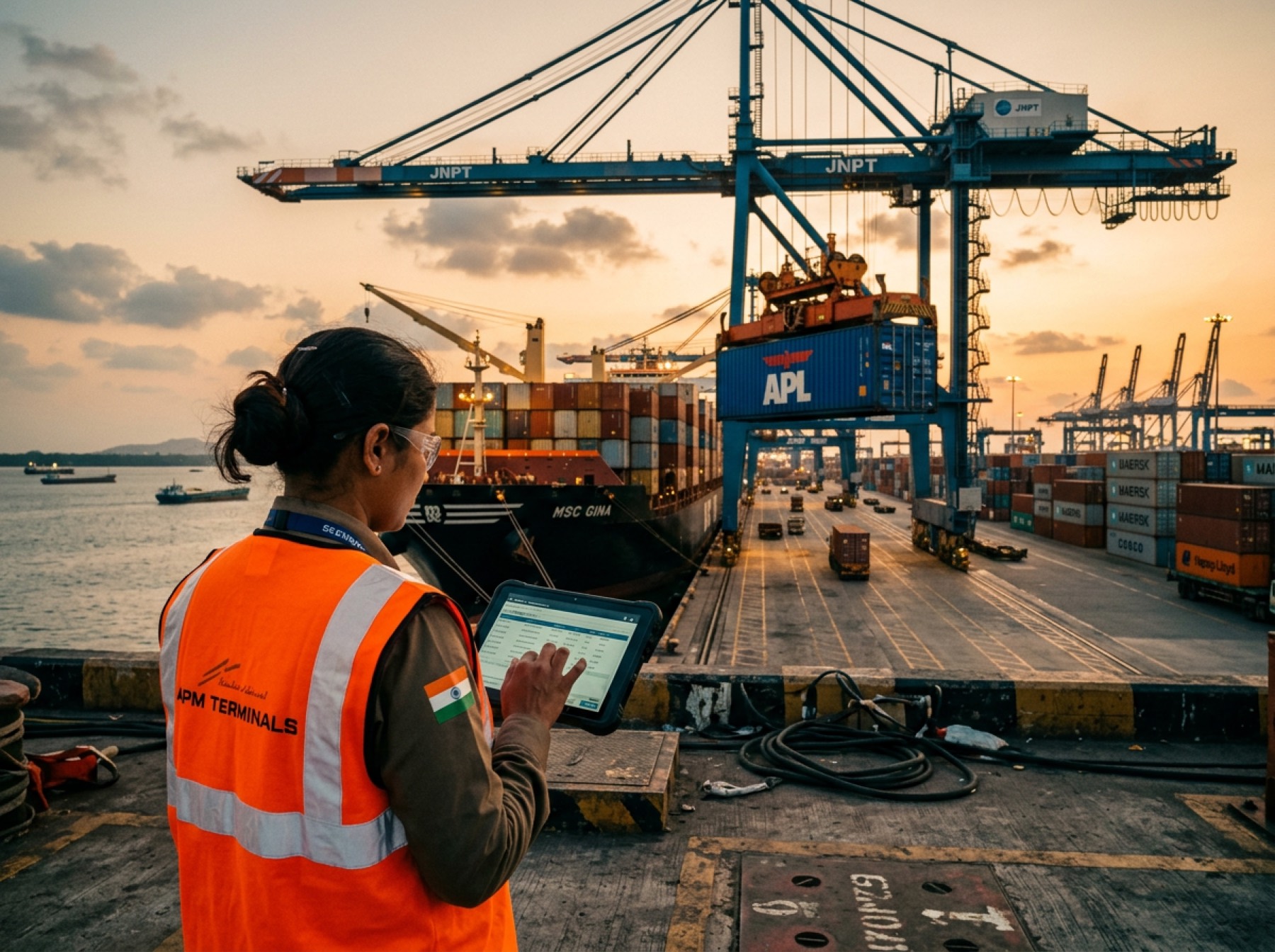 Containers being loaded at an Indian port